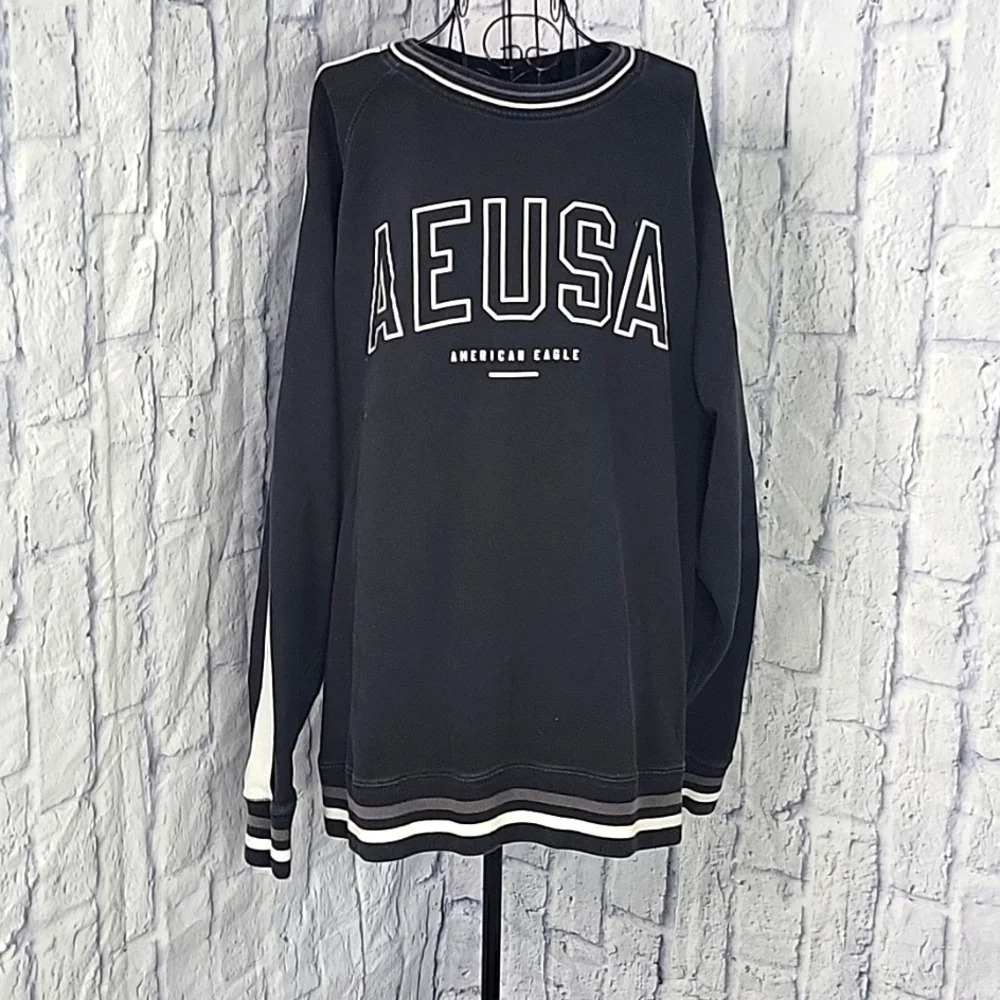 AMERICAN EAGLE Black Silver Reflective‎ Graphic Sweatshirt XL/TG/EXG
